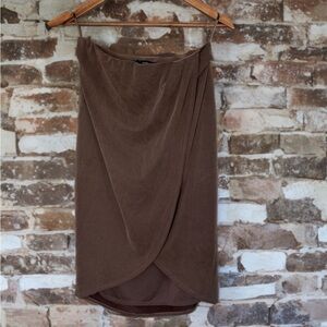 🍂 White House Black Market Faux Wrap Midi Skirt in Mocha Brown